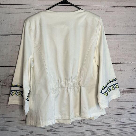 Bob Mackie Women’s M  Zip Zag Embroidered Button Front  White Twill  Jacket*‎ - Picture 8 of 11